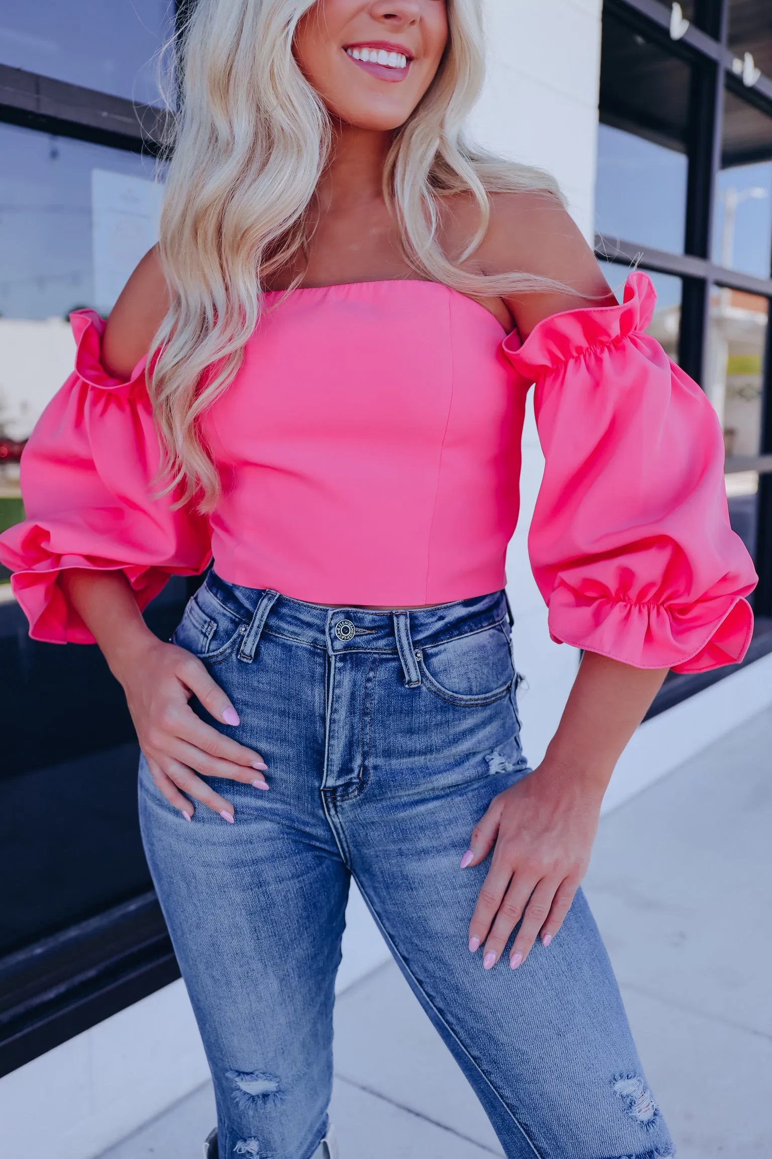 Isabella Off Shoulder Crop Top - Pink