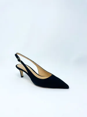 Kitten Heel Slingback in Black Suede