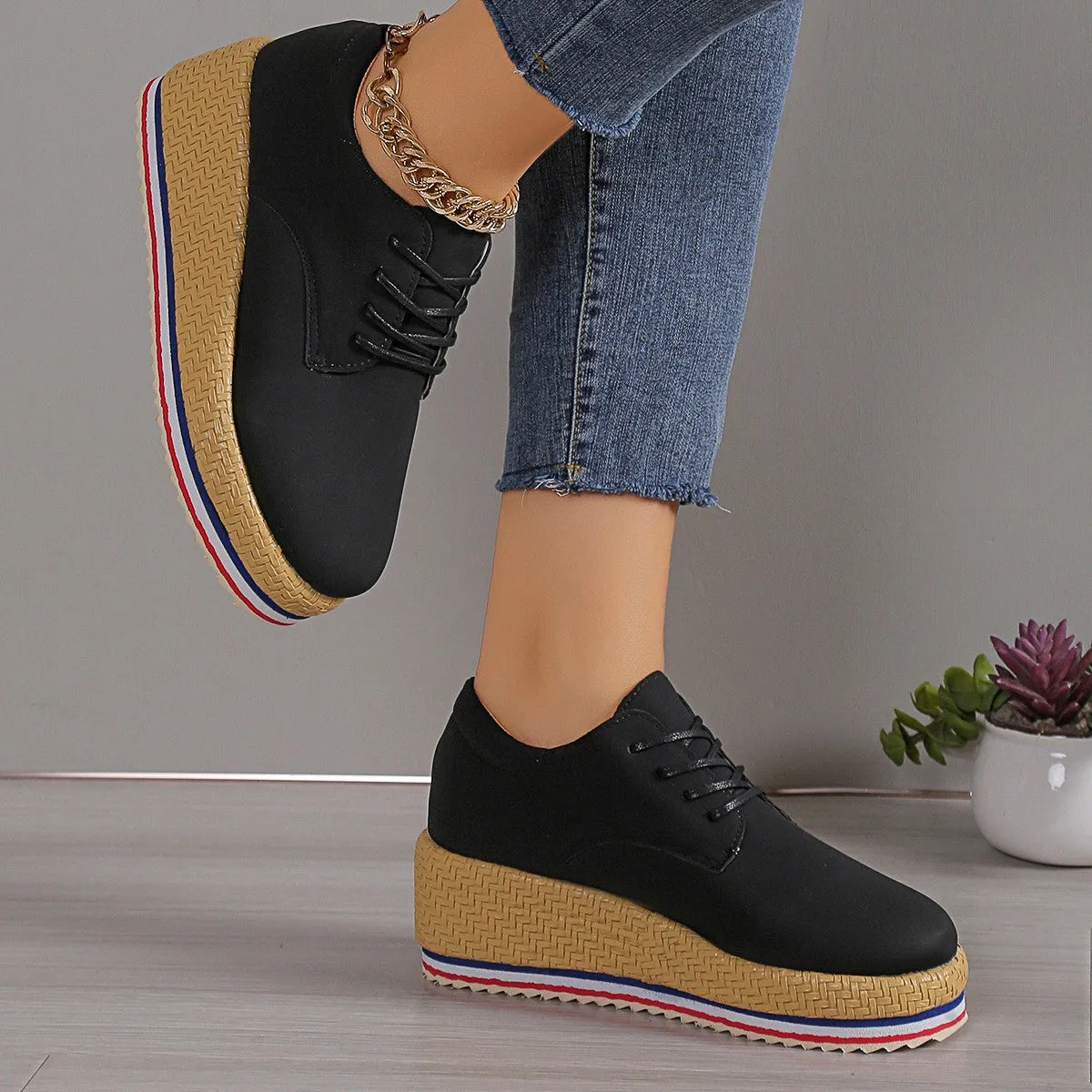 Lace Up Wedge Platform Ankle Sneakers