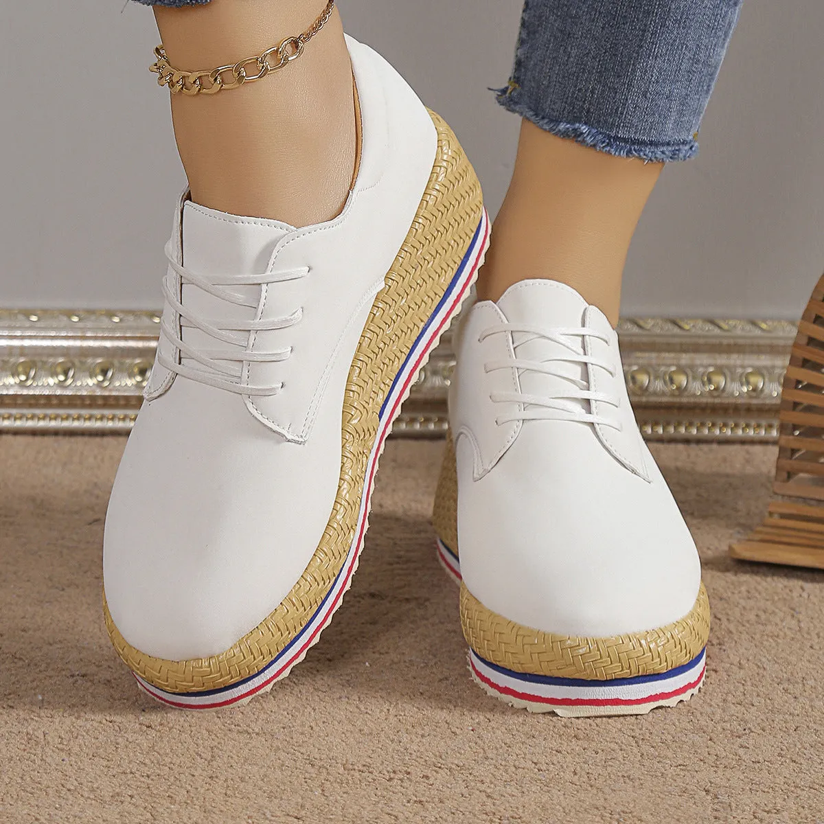 Lace Up Wedge Platform Ankle Sneakers