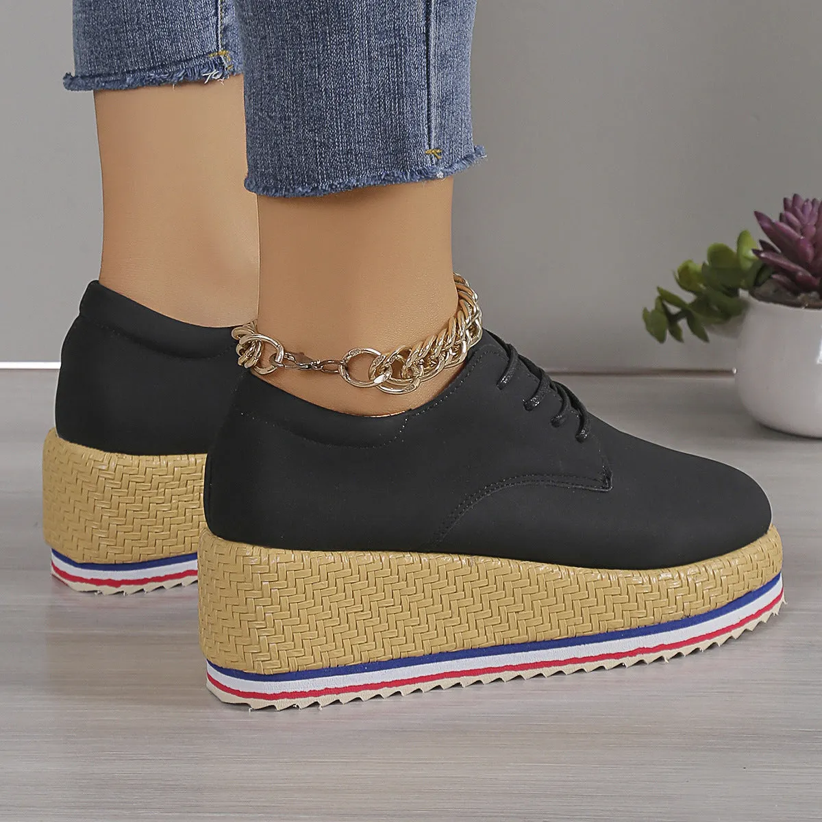 Lace Up Wedge Platform Ankle Sneakers