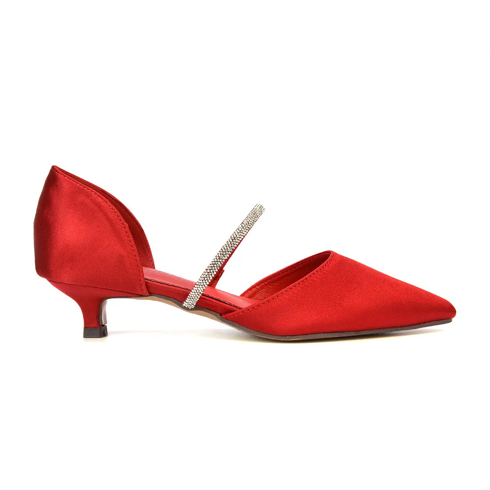 Laura Kitten Heel Diamante Pointed Toe Court Shoes Heels in Red