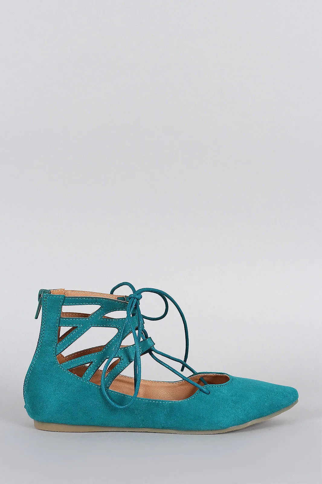 Liliana Suede Caged Cuff Lace Up Pointy Toe Ballet Flat