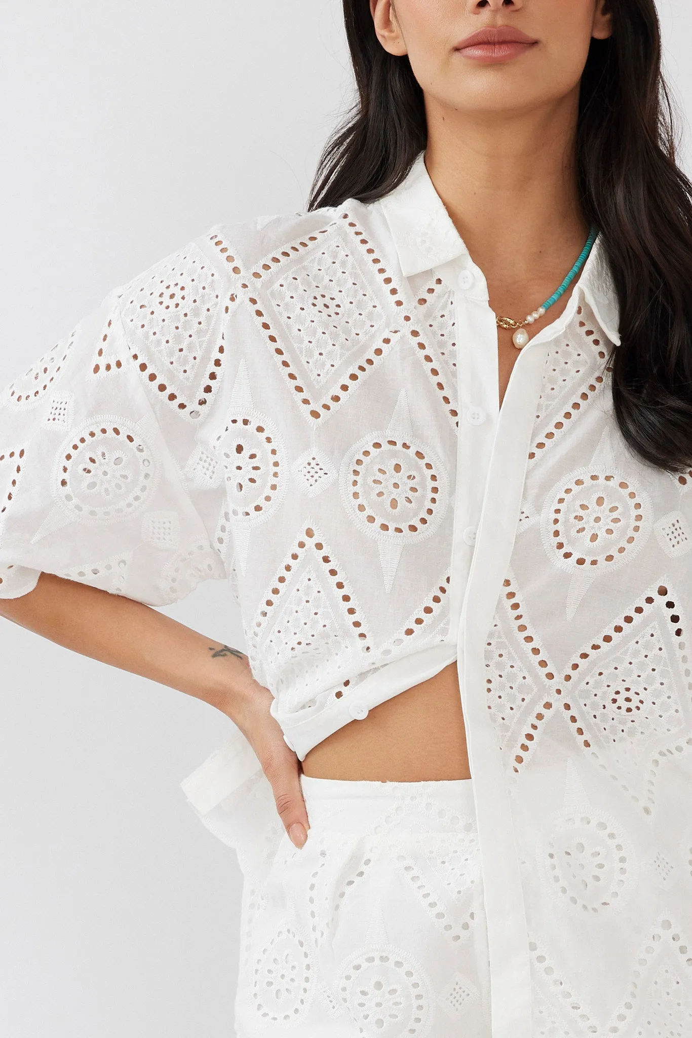 Love Again Eyelet Embroidery Shirt White