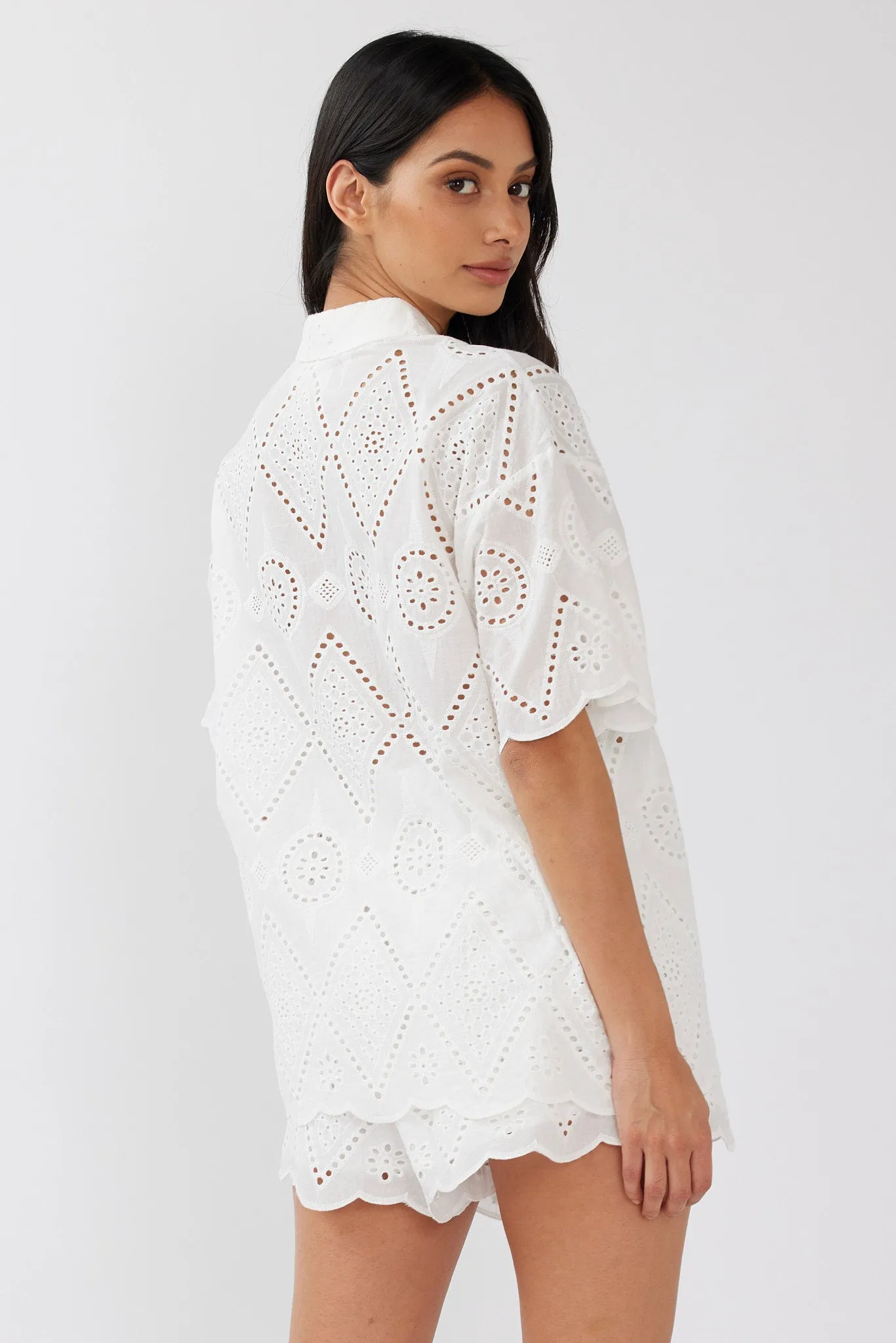 Love Again Eyelet Embroidery Shirt White