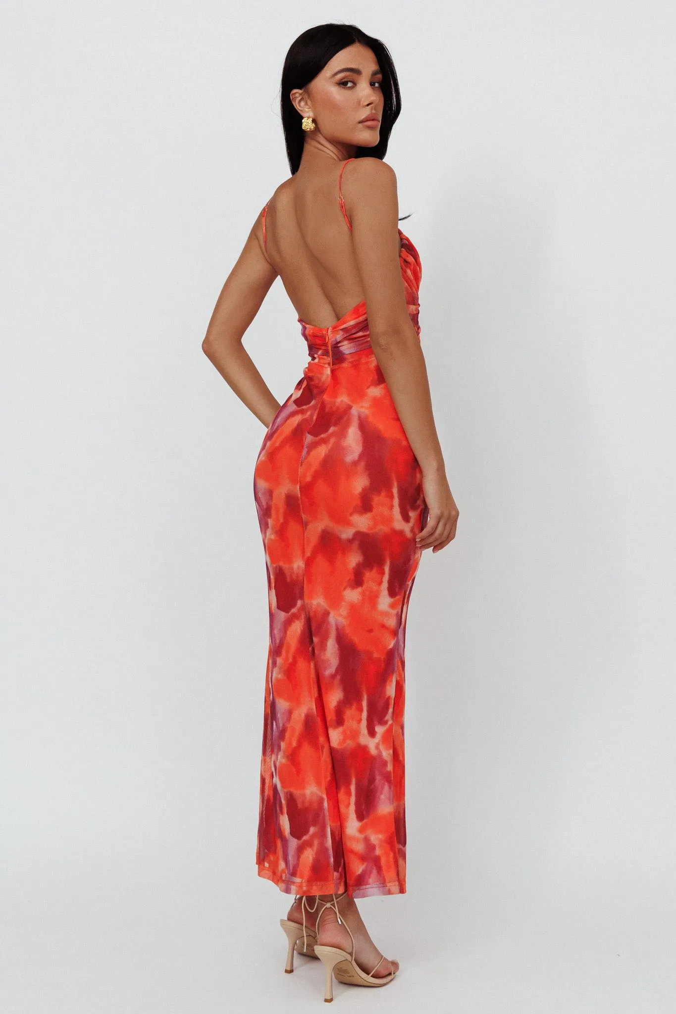 Marrakesh Gathered Bust Maxi Dress Print Orange