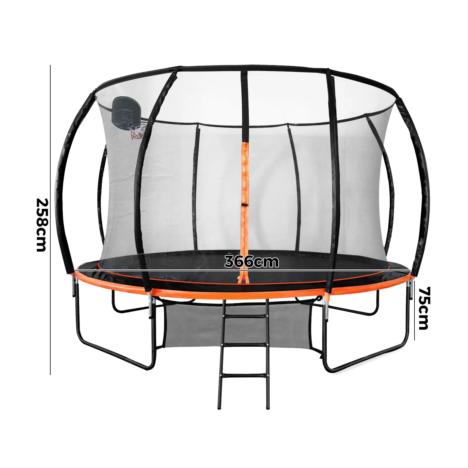 Mazam 12FT Trampoline Kids Tramplines Safety Net Basketball Set Ladder Round