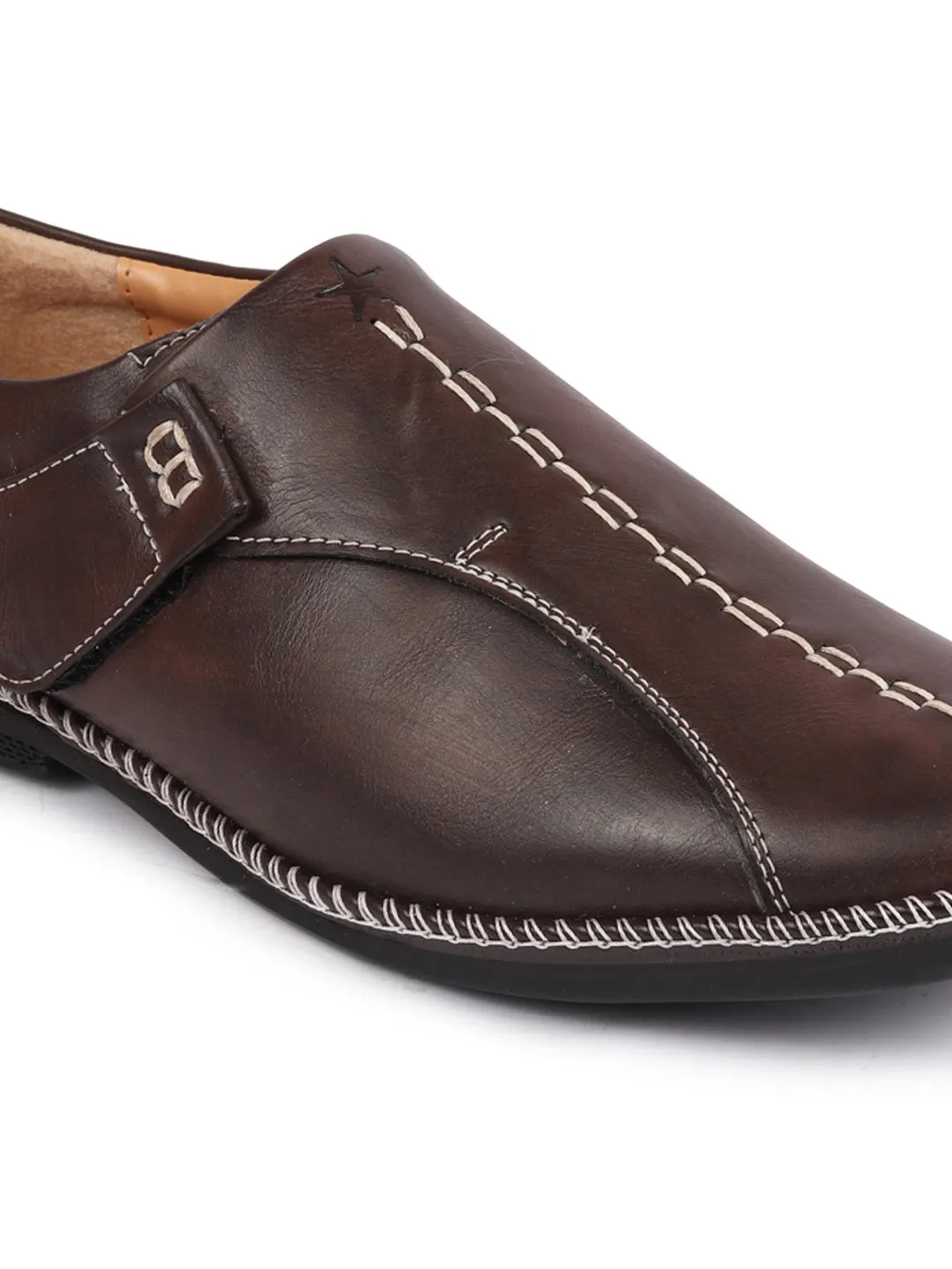 Men Brown Casual Cap Toe Hand Stitched Sandal Style Slip On Shoes