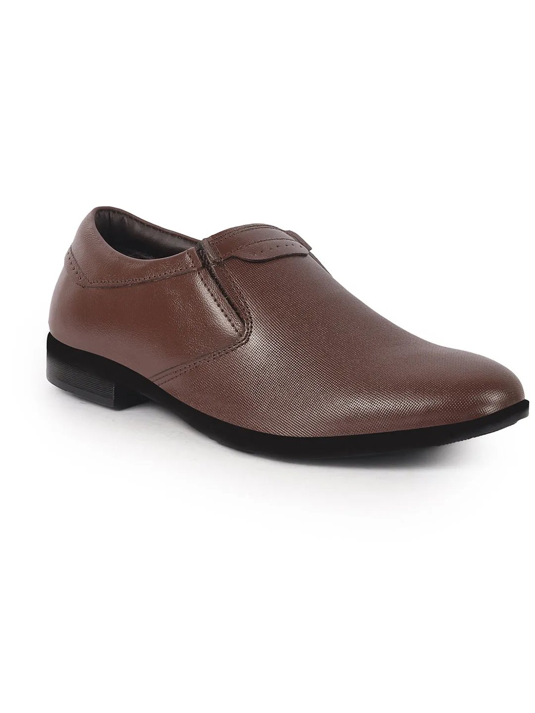 Men Brown Genuine Leather Broad Feet Formal Slip On Shoe|Work Wear|Comfort for Office|Anti Skid Sole