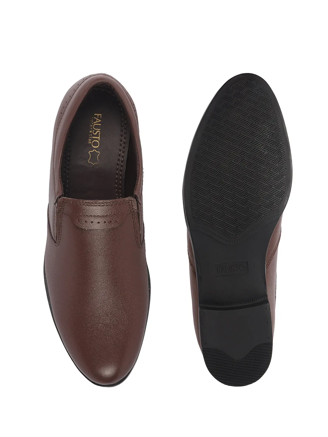 Men Brown Genuine Leather Broad Feet Formal Slip On Shoe|Work Wear|Comfort for Office|Anti Skid Sole