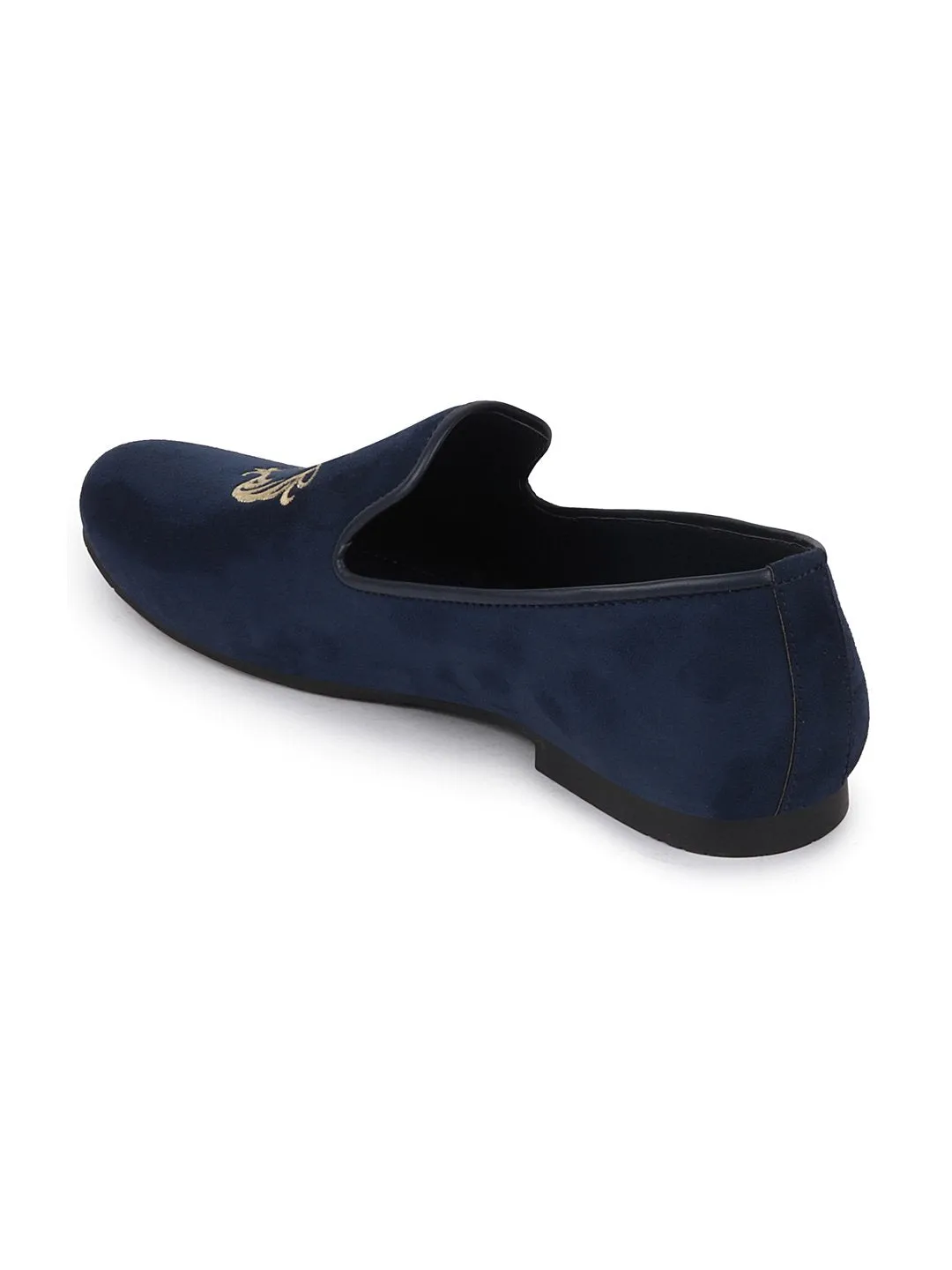 Men Ethnic Navy Blue Party Slip On Loafers