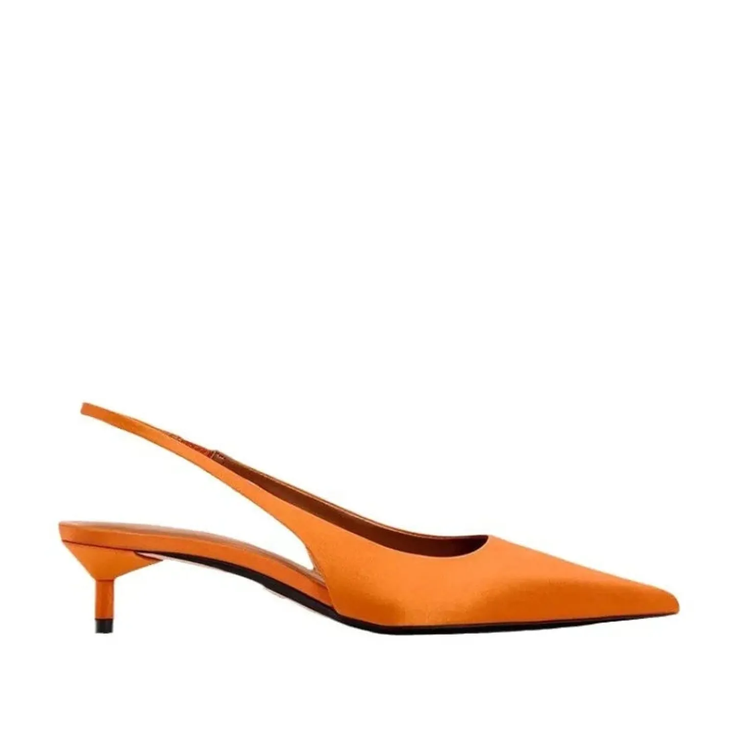 Merendy Rana pointed toe kitten heels slingback orange pumps