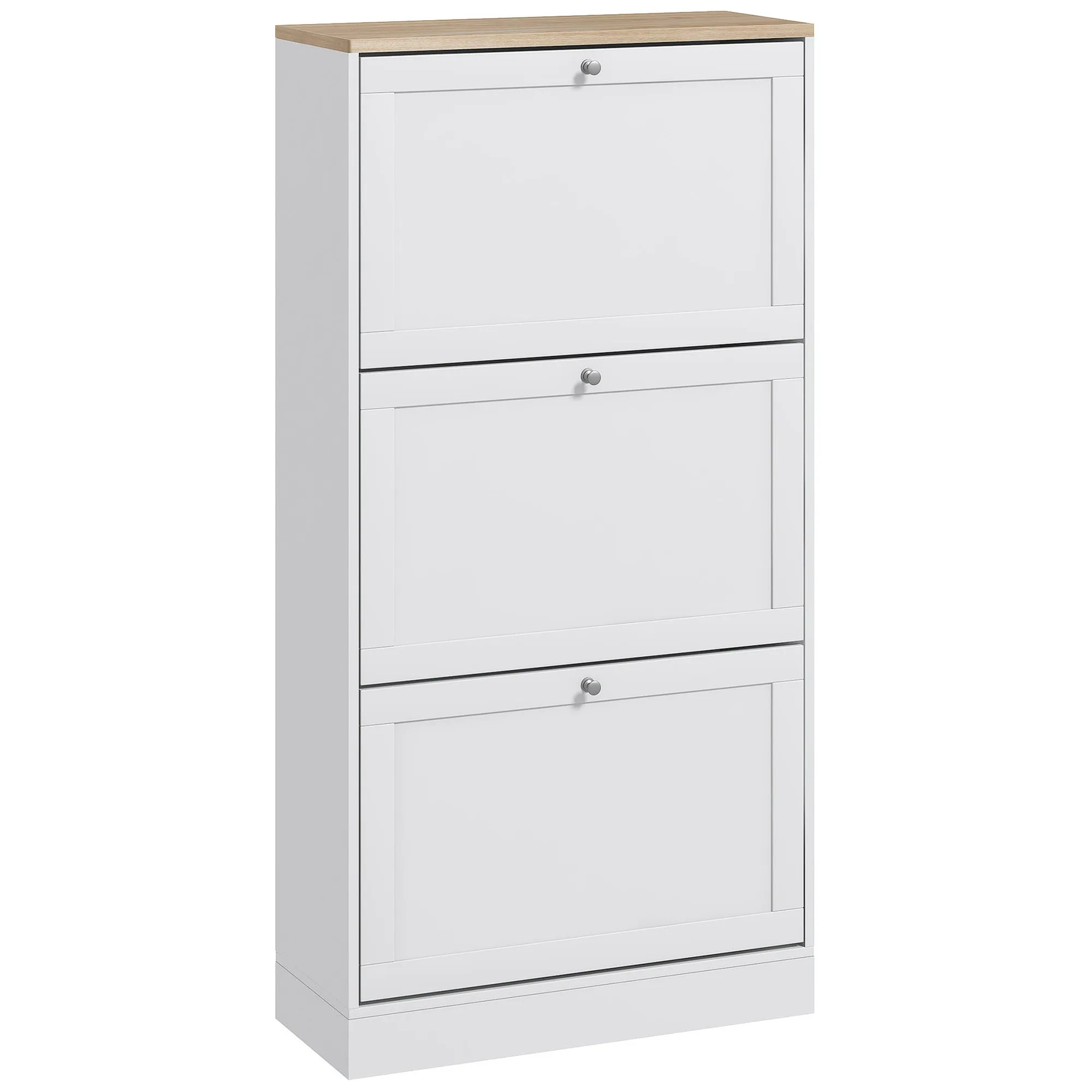 Narrow Shoe Cabinet with 3 Flip Drawers for 18 Pairs of Shoes White