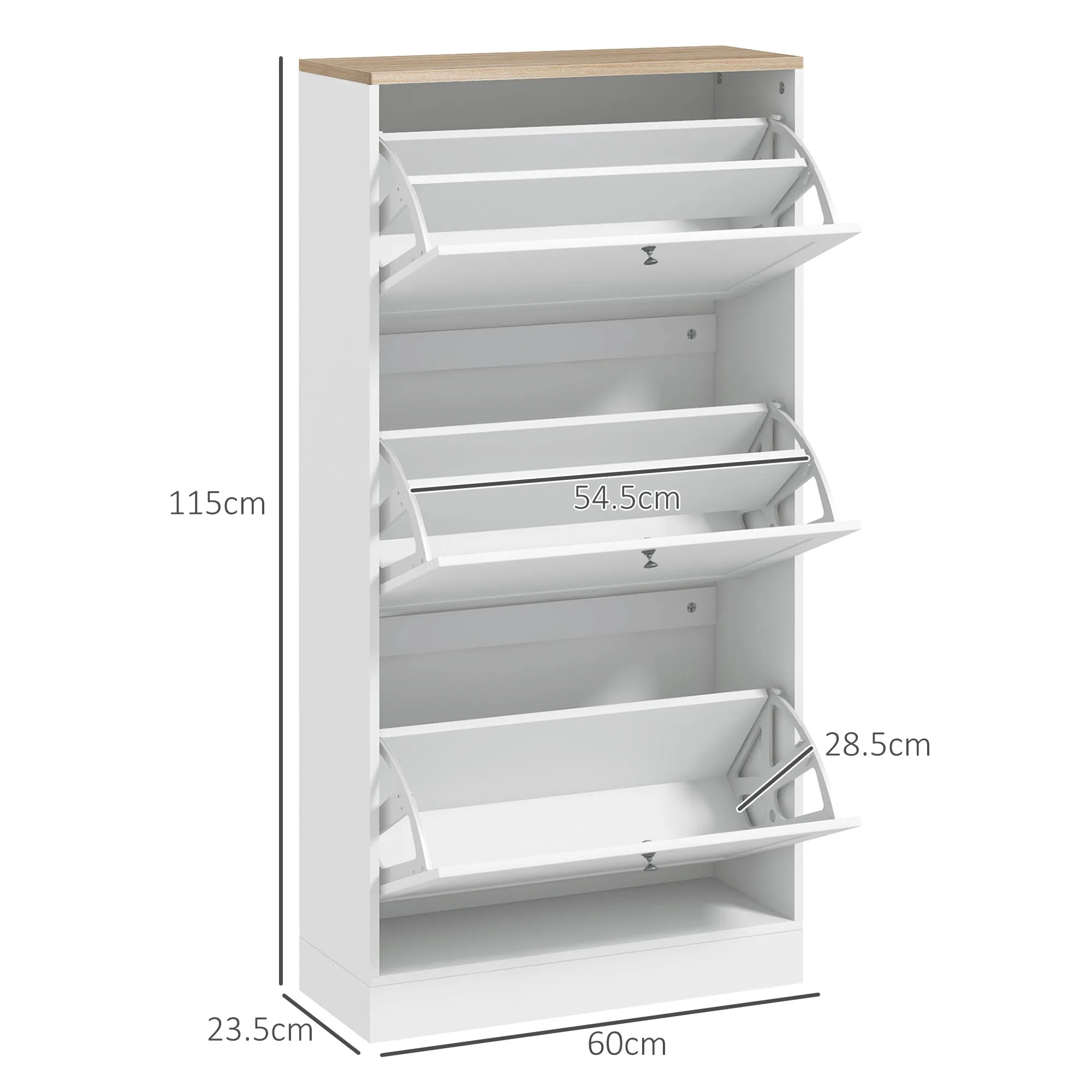 Narrow Shoe Cabinet with 3 Flip Drawers for 18 Pairs of Shoes White