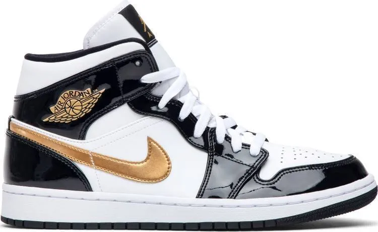 Nike Air Jordan 1 Mid Patent 'Black Gold' Shoes Basketball Men !!! CYBER MONDAY SALE !!!