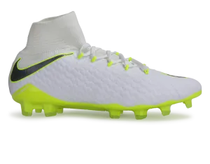 Nike Men's Hypervenom 3 Pro DF FG White/Metallic Cool Grey/Volt