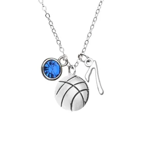 Personalized Basketball Necklace with Birthstone & Number Charm