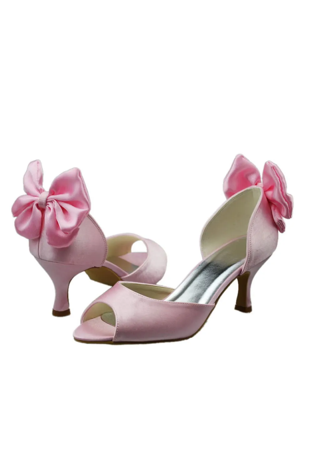 Pink Cute Low Heel Handmade Peep Toe Shoes For Wedding S18