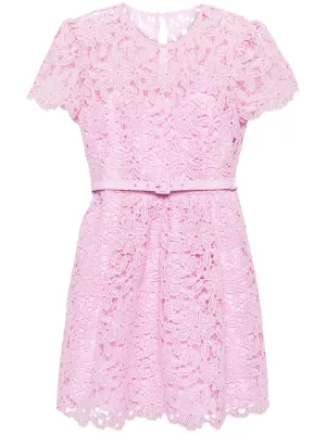 Pink Guipure Lace Mini Dress