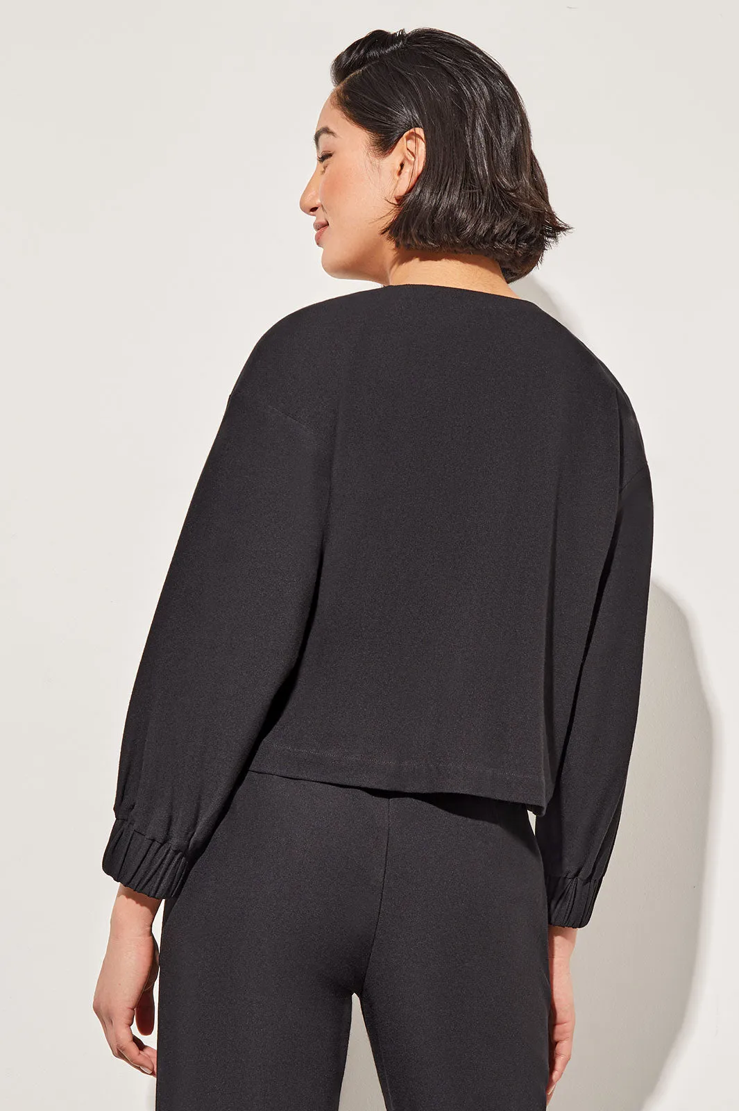 Plus Size Relaxed Fit Jacket - Drop Shoulder Deco Crepe, Black