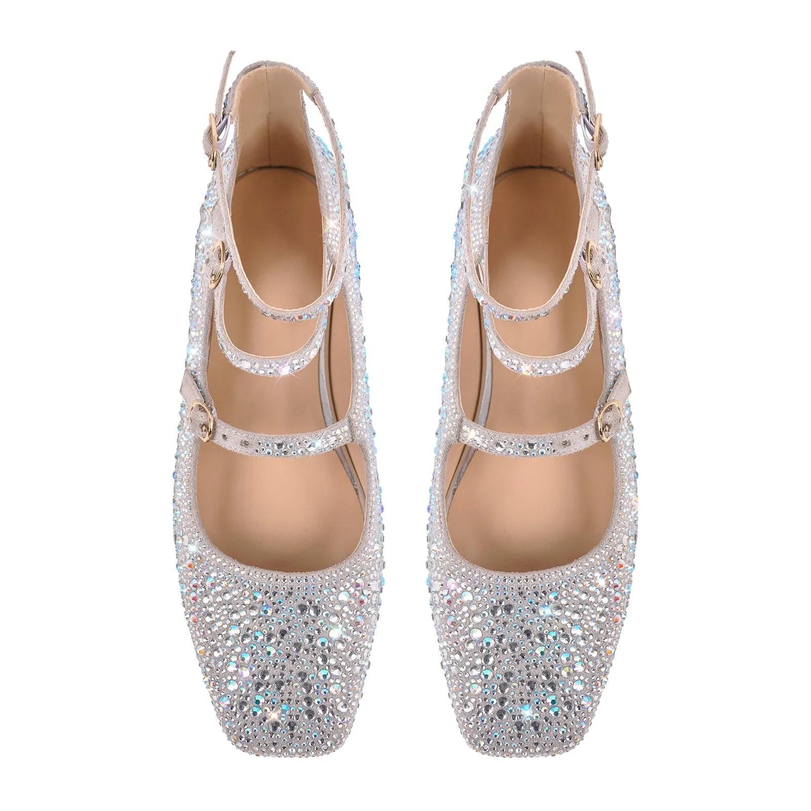 Rhinestone Strap Square Toe Buckle Flats