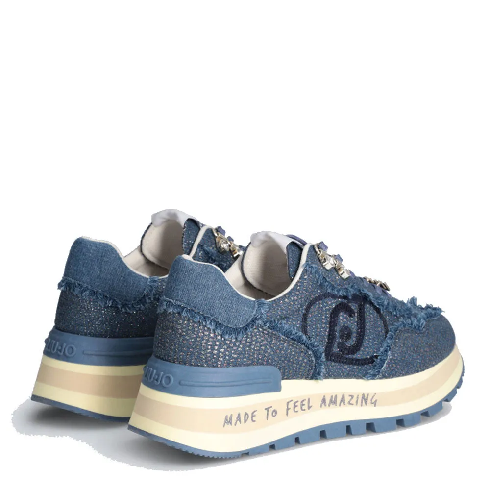 Scarpe Donna LIU JO Amazing 20 Sneakers Platform in Denim Glitter Sfrangiato