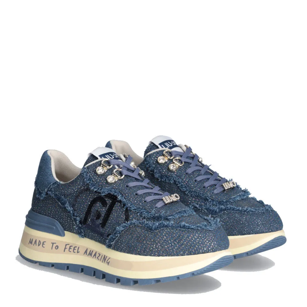 Scarpe Donna LIU JO Amazing 20 Sneakers Platform in Denim Glitter Sfrangiato