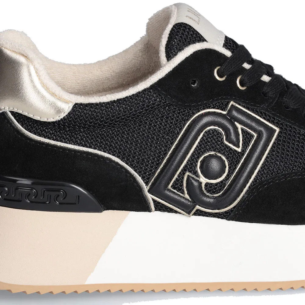 Scarpe Donna LIU JO Sneakers Dreamy 02 in Suede e Brighty Mesh Black e Light Gold