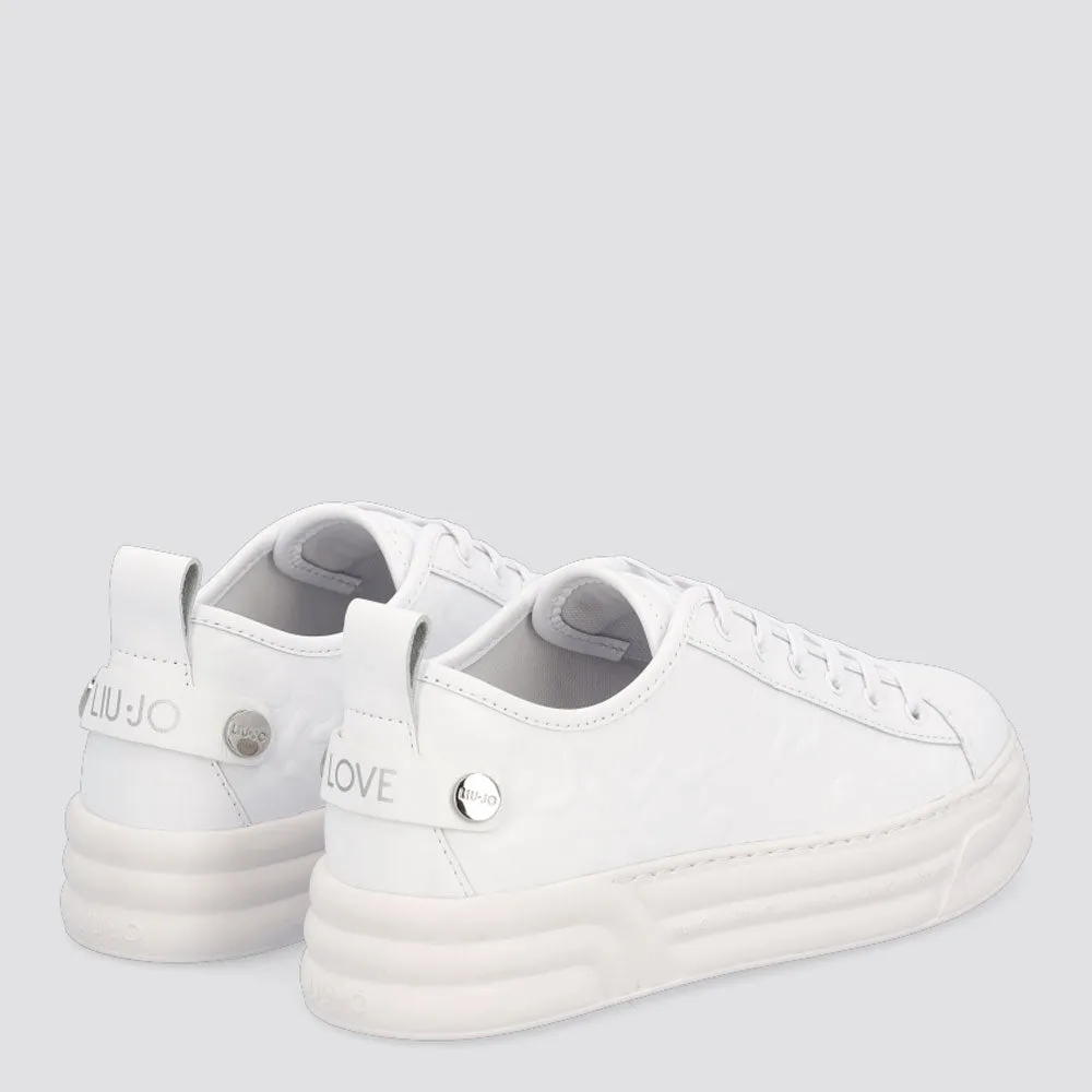 Scarpe Donna LIU JO Sneakers in Pelle Bianca con Logo in Rilievo All Over