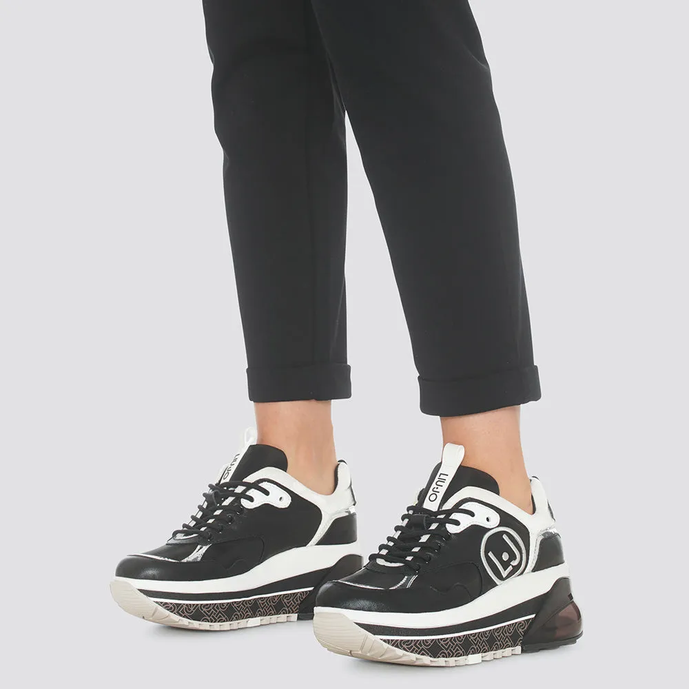 Scarpe Donna LIU JO Sneakers Platform in Pelle colore Nero e Silver