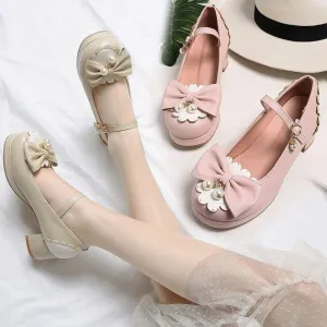 Sohiwoo Lolita tea party shoes Japanese bow thick with round head sweet student princess shoes Bowknot Princess Kawaii Girl Women Shoes