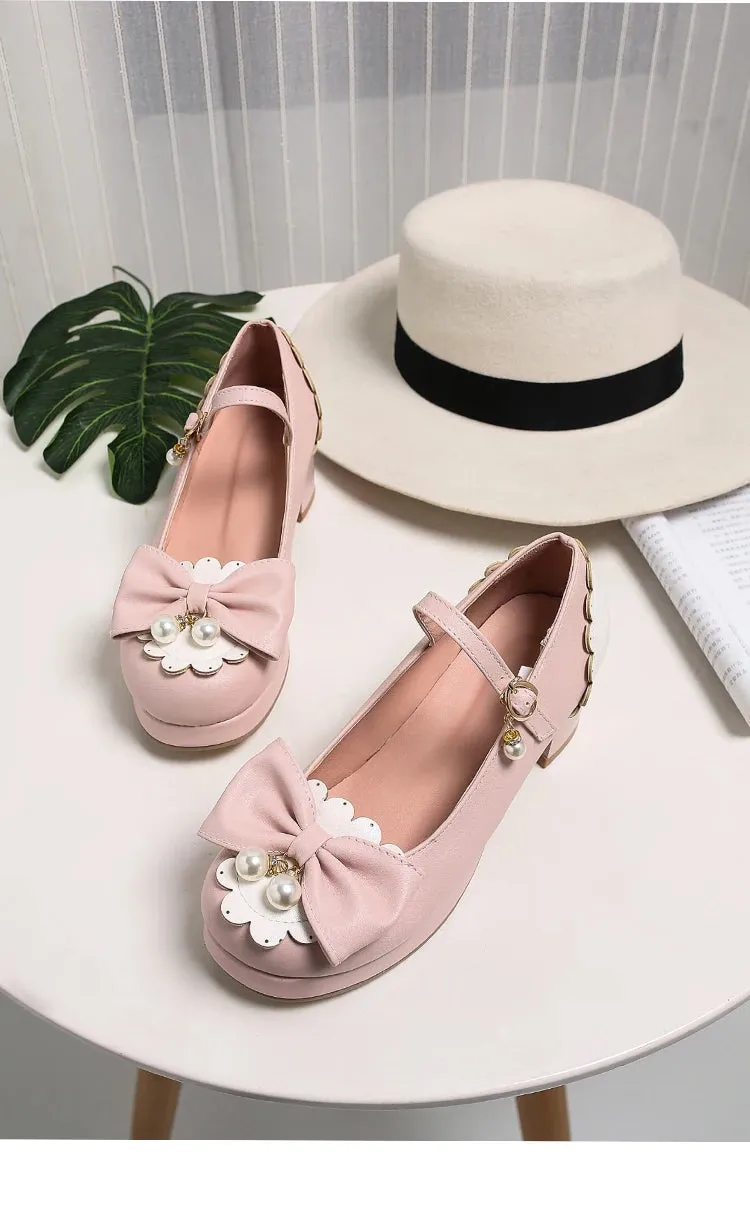 Sohiwoo Lolita tea party shoes Japanese bow thick with round head sweet student princess shoes Bowknot Princess Kawaii Girl Women Shoes