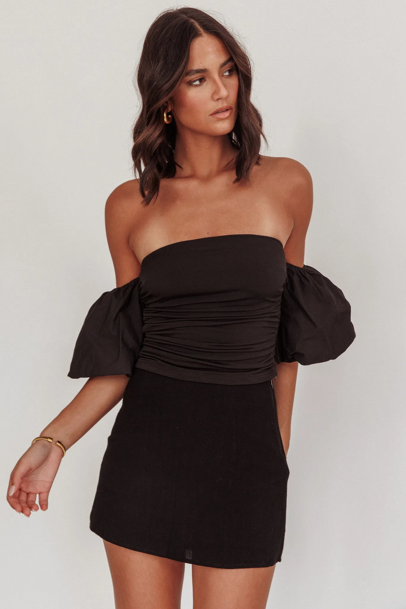 Summer Fridays Puff Sleeve Crop Top Black