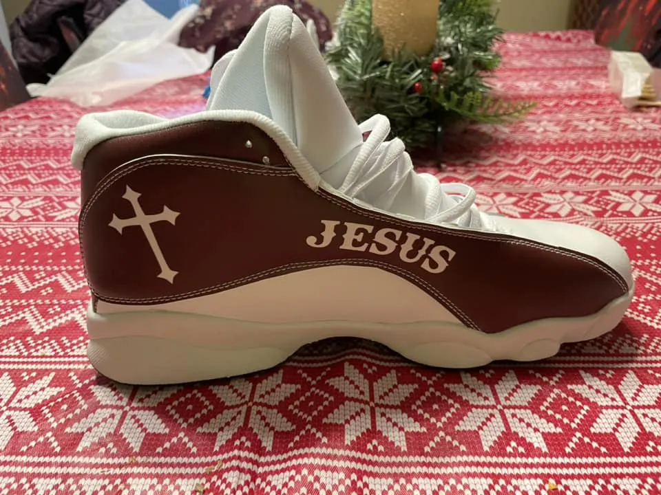 Teesdily | Customized Jesus Cross Art Basketball Shoes, Jesus Saves Running Shoes, Christian Unisex Shoes With Thick Sole