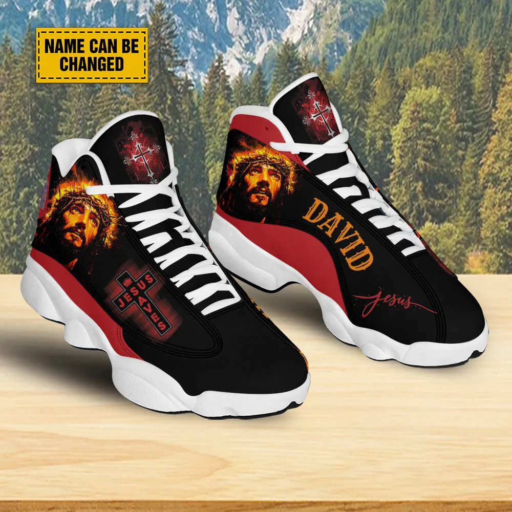 Teesdily | Customized Jesus Cross Art Basketball Shoes, Jesus Saves Running Shoes, Christian Unisex Shoes With Thick Sole