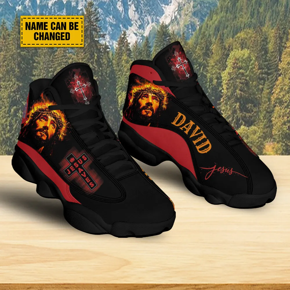 Teesdily | Customized Jesus Cross Art Basketball Shoes, Jesus Saves Running Shoes, Christian Unisex Shoes With Thick Sole