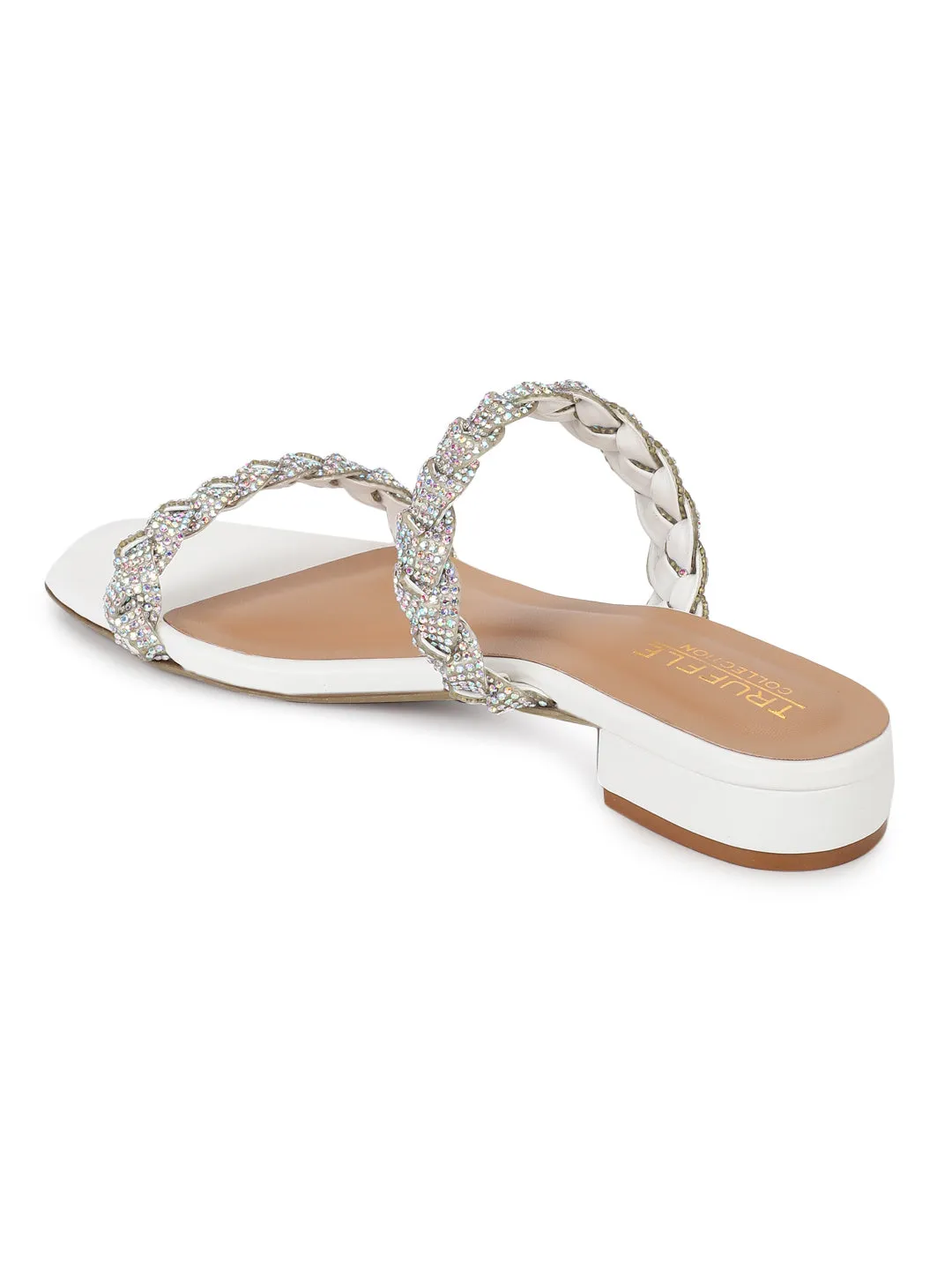 White PU Diamante Kitten Heel Mules (TC-ST-1338-WHT)