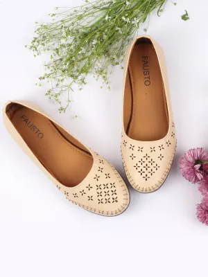 Women Cream Flat Slip On Ballerina