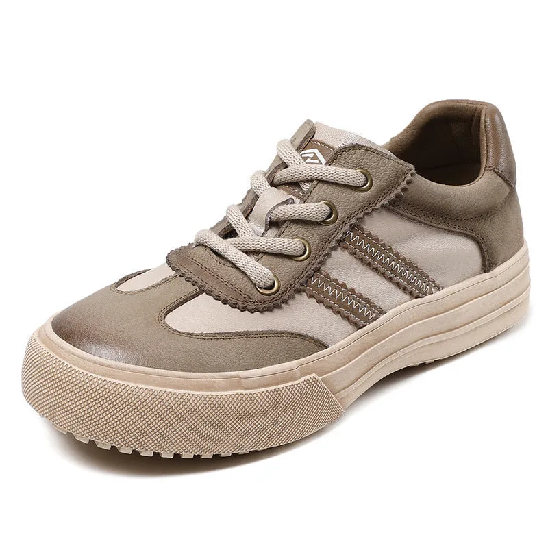 Women Handmade Color Matching Leather Casual Training Shoes