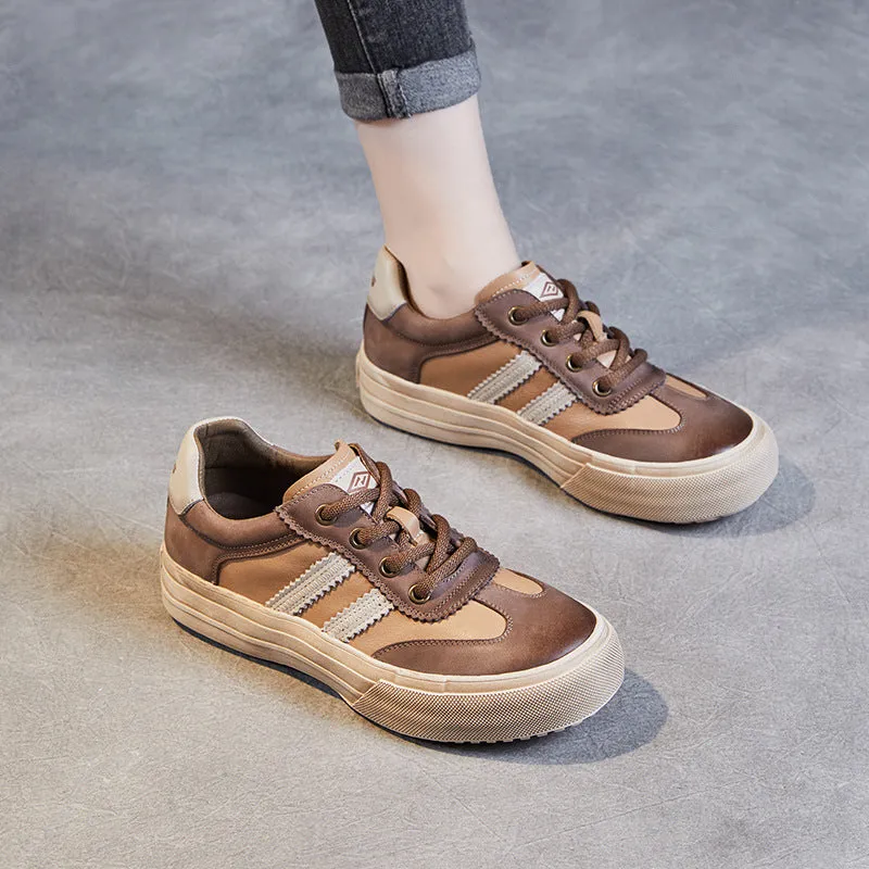 Women Handmade Color Matching Leather Casual Training Shoes