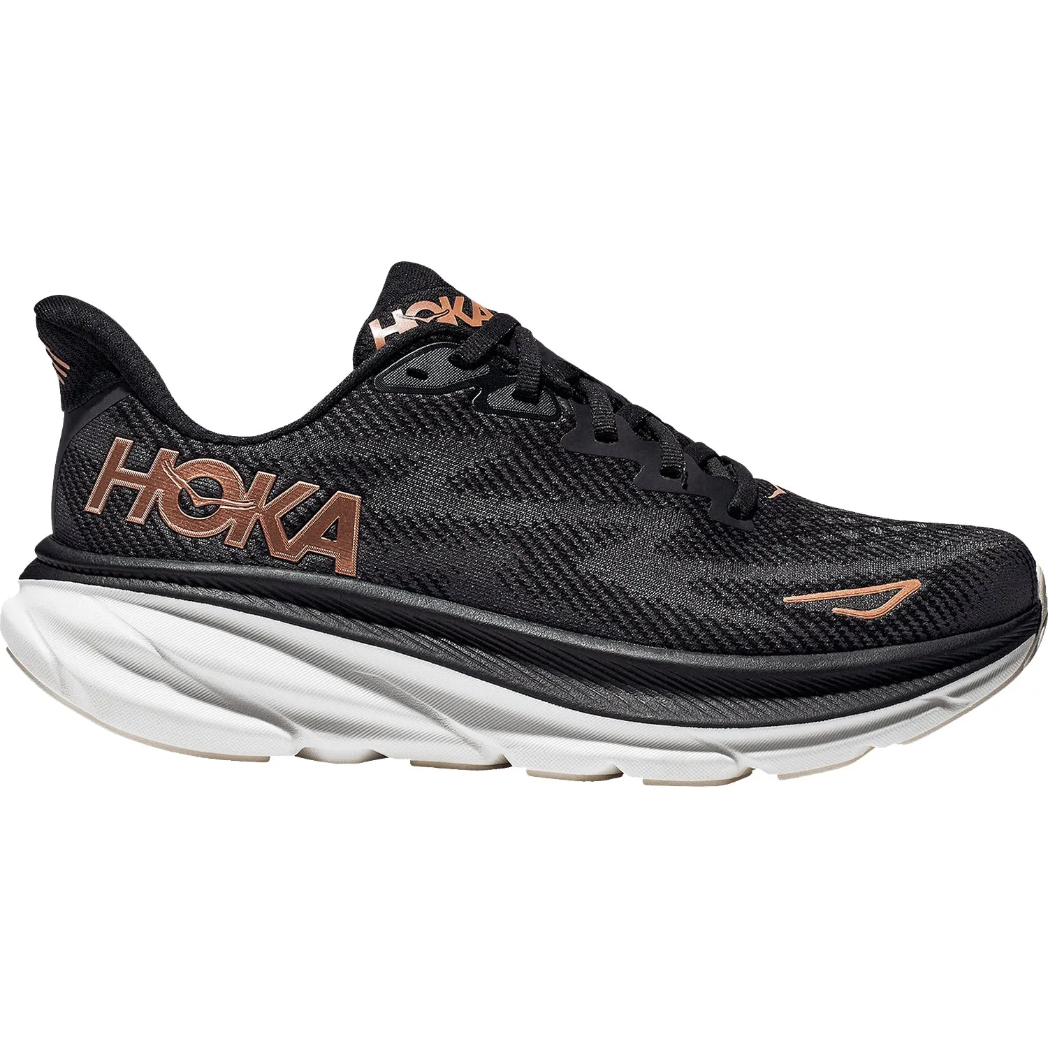 Women's Hoka Clifton 9 Black/Rose Gold Mesh