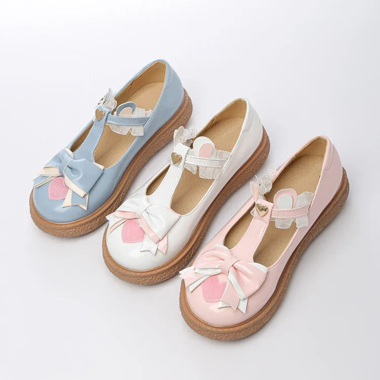 Women's Lolita Bowties Love Hearts T Strap Flats Shoes