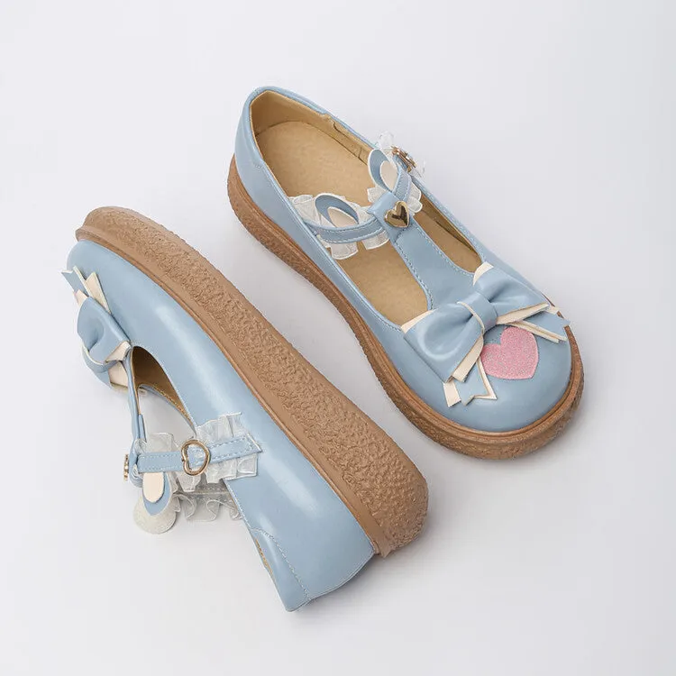 Women's Lolita Bowties Love Hearts T Strap Flats Shoes