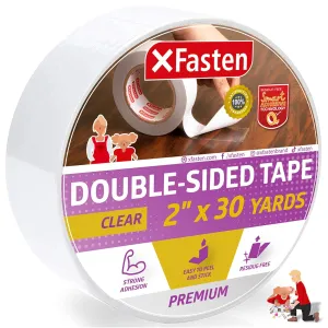 XFasten Double Sided Tape | 2 Inches x 30 Yards | Clear