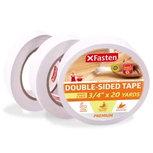 XFasten Double Sided Tape | 3/4 Inch x 20 Yards | White | 3-Pack